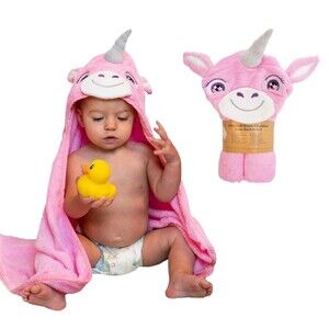 Premium Plush 500 GSM Bamboo Luxury Baby Towel for Infants Toddlers PINK UNICORN
